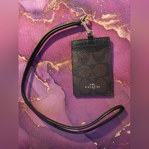 COACH Signature Canvas Badge ID Lanyard - Brown/Black - Iconic Logo Designer Old - Picture 8 of 8